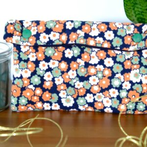 Pochette molletonnée petit format bleu marine et orange