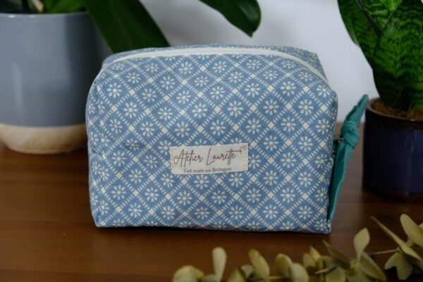 Trousse de toilette petit format Bleu à motifs losange