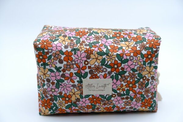 Trousse grand format à fleurs terracotta