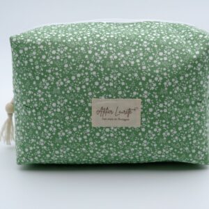 Trousse grand format verte à fleurs blanches