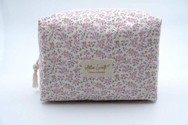 Trousse grand format à fleurs roses